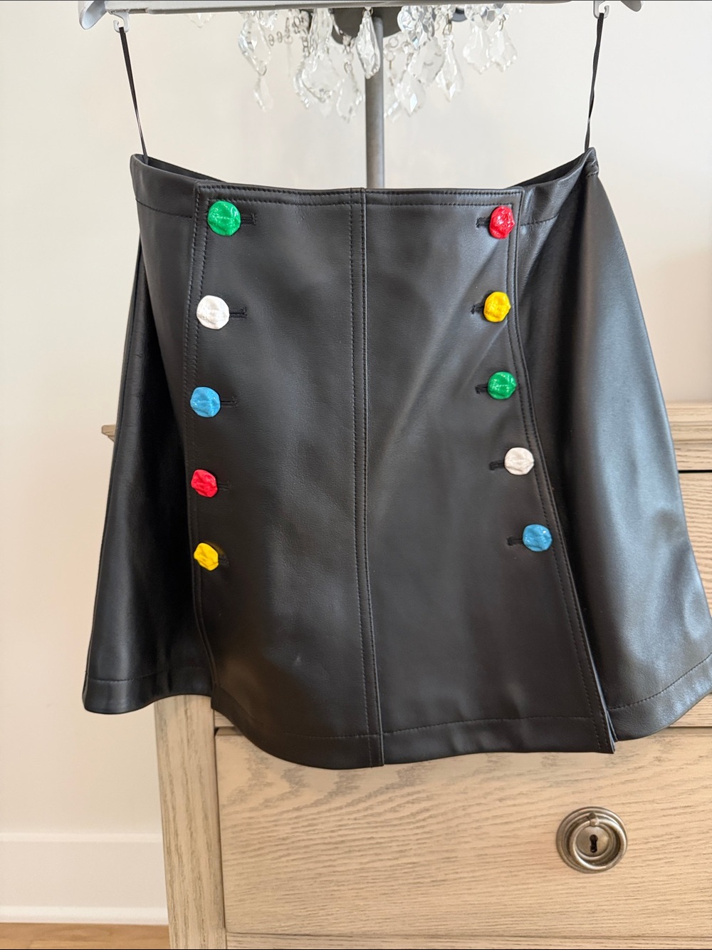 Louis Vuitton Black Faux Leather A-Line Skirt with Multi-Color Buttons
